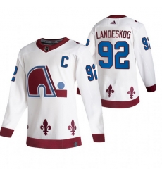 Men Colorado Avalanche 92 Gabriel Landeskog White Adidas 2020 21 Reverse Retro Alternate NHL Jersey