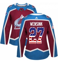 Womens Adidas Colorado Avalanche 27 John Wensink Authentic Burgundy Red USA Flag Fashion NHL Jersey 