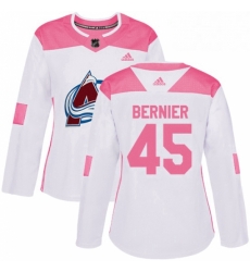 Womens Adidas Colorado Avalanche 45 Jonathan Bernier Authentic WhitePink Fashion NHL Jersey 