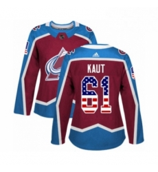 Womens Adidas Colorado Avalanche 61 Martin Kaut Authentic Burgundy Red USA Flag Fashion NHL Jersey 