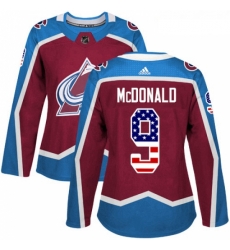 Womens Adidas Colorado Avalanche 9 Lanny McDonald Authentic Burgundy Red USA Flag Fashion NHL Jersey 