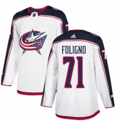 Mens Adidas Columbus Blue Jackets 71 Nick Foligno White Road Authentic Stitched NHL Jersey 