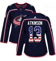 Womens Adidas Columbus Blue Jackets 13 Cam Atkinson Authentic Navy Blue USA Flag Fashion NHL Jersey 