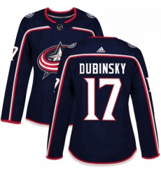 Womens Adidas Columbus Blue Jackets 17 Brandon Dubinsky Authentic Navy Blue Home NHL Jersey 