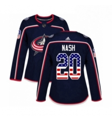 Womens Adidas Columbus Blue Jackets 20 Riley Nash Authentic Navy Blue USA Flag Fashion NHL Jersey 