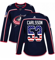 Womens Adidas Columbus Blue Jackets 53 Gabriel Carlsson Authentic Navy Blue USA Flag Fashion NHL Jersey 