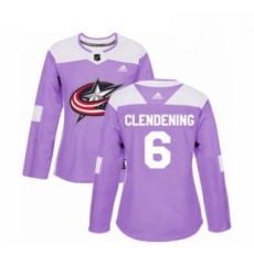 Womens Adidas Columbus Blue Jackets 6 Adam Clendening Authentic Purple Fights Cancer Practice NHL Jersey 