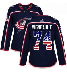 Womens Adidas Columbus Blue Jackets 74 Sam Vigneault Authentic Navy Blue USA Flag Fashion NHL Jersey 