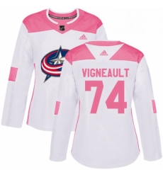 Womens Adidas Columbus Blue Jackets 74 Sam Vigneault Authentic WhitePink Fashion NHL Jersey 