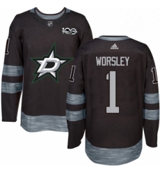 Mens Adidas Dallas Stars 1 Gump Worsley Authentic Black 1917 2017 100th Anniversary NHL Jersey 