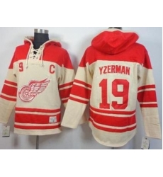 Detroit Red Wings #19 Steve Yzerman Cream Stitched NHL Sawyer Hooded Sweatshirt