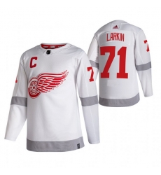 Men Detroit Red Wings 71 Dylan Larkin White Adidas 2020 21 Reverse Retro Alternate NHL Jersey