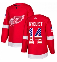 Mens Adidas Detroit Red Wings 14 Gustav Nyquist Authentic Red USA Flag Fashion NHL Jersey 