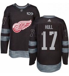 Mens Adidas Detroit Red Wings 17 Brett Hull Premier Black 1917 2017 100th Anniversary NHL Jersey 