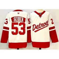 Men's Detroit Red Wings #53 Moritz Seider White 2024-25 Stitched Fanatics Jersey