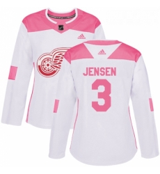 Womens Adidas Detroit Red Wings 3 Nick Jensen Authentic WhitePink Fashion NHL Jersey 