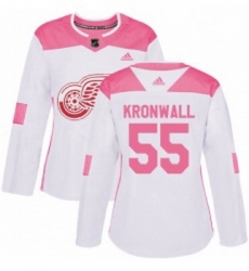 Womens Adidas Detroit Red Wings 55 Niklas Kronwall Authentic WhitePink Fashion NHL Jersey 