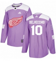 Youth Adidas Detroit Red Wings 10 Alex Delvecchio Authentic Purple Fights Cancer Practice NHL Jersey 