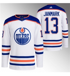 Men Edmonton Oilers 13 Mattias Janmark White Stitched Jersey