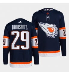 Men Edmonton Oilers 29 Leon Draisaitl Navy 2022 23 Reverse Retro Stitched Jersey