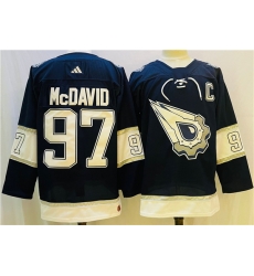 Men Edmonton Oilers 97 Connor McDavid Navy White Stitched Jersey