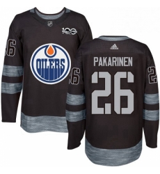 Mens Adidas Edmonton Oilers 26 Iiro Pakarinen Authentic Black 1917 2017 100th Anniversary NHL Jersey 