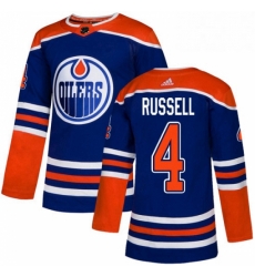 Mens Adidas Edmonton Oilers 4 Kris Russell Premier Royal Blue Alternate NHL Jersey 