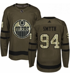 Mens Adidas Edmonton Oilers 94 Ryan Smyth Authentic Green Salute to Service NHL Jersey 