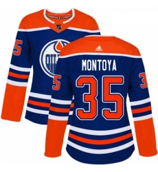 Womens Adidas Edmonton Oilers 35 Al Montoya Authentic Royal Blue Alternate NHL Jersey 