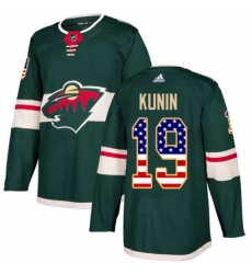 Mens Adidas Minnesota Wild 19 Luke Kunin Authentic Green USA Flag Fashion NHL Jersey 