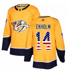 Mens Adidas Nashville Predators 14 Mattias Ekholm Authentic Gold USA Flag Fashion NHL Jersey 