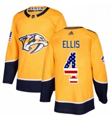 Mens Adidas Nashville Predators 4 Ryan Ellis Authentic Gold USA Flag Fashion NHL Jersey 