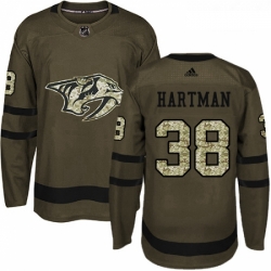 Youth Adidas Nashville Predators 38 Ryan Hartman Authentic Green Salute to Service NHL Jersey 