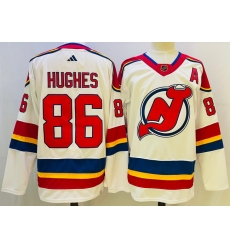 Men New Jersey Devils 86 Jack Hughes White 2022 23 Reverse Retro Stitched Jersey