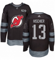 Mens Adidas New Jersey Devils 13 Nico Hischier Authentic Black 1917 2017 100th Anniversary NHL Jersey 