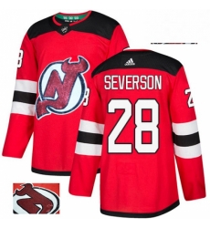 Mens Adidas New Jersey Devils 28 Damon Severson Authentic Red Fashion Gold NHL Jersey 