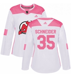 Womens Adidas New Jersey Devils 35 Cory Schneider Authentic WhitePink Fashion NHL Jersey 