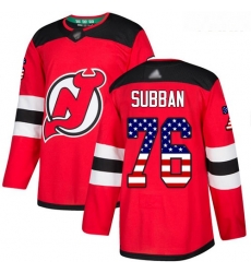 Devils #76 P  K  Subban Red Home Authentic USA Flag Stitched Youth Hockey Jersey