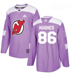 Devils #86 Jack Hughes Purple Authentic Fights Cancer Stitched Youth Hockey Jersey