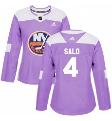 Womens Adidas New York Islanders 4 Robin Salo Authentic Purple Fights Cancer Practice NHL Jersey 