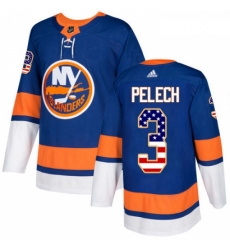 Youth Adidas New York Islanders 3 Adam Pelech Authentic Royal Blue USA Flag Fashion NHL Jersey 