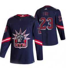 Men New York Rangers 23 Adam Fox Navy Adidas 2020 21 Reverse Retro Alternate NHL Jersey