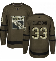 Mens Adidas New York Rangers 33 Fredrik Claesson Authentic Green Salute to Service NHL Jersey 