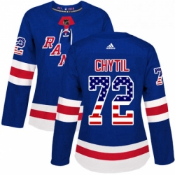 Womens Adidas New York Rangers 72 Filip Chytil Authentic Royal Blue USA Flag Fashion NHL Jersey 