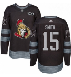 Mens Adidas Ottawa Senators 15 Zack Smith Authentic Black 1917 2017 100th Anniversary NHL Jersey 