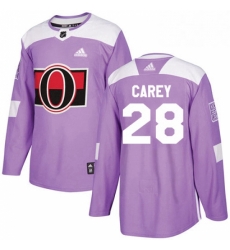 Mens Adidas Ottawa Senators 28 Paul Carey Authentic Purple Fights Cancer Practice NHL Jersey 