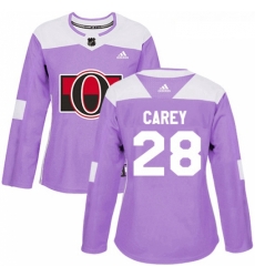 Womens Adidas Ottawa Senators 28 Paul Carey Authentic Purple Fights Cancer Practice NHL Jersey 