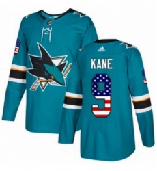 Mens Adidas San Jose Sharks 9 Evander Kane Authentic Teal Green USA Flag Fashion NHL Jerse