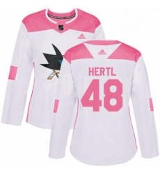 Womens Adidas San Jose Sharks 48 Tomas Hertl Authentic WhitePink Fashion NHL Jersey 