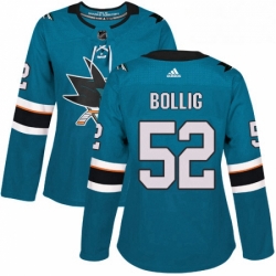 Womens Adidas San Jose Sharks 52 Brandon Bollig Premier Teal Green Home NHL Jersey 